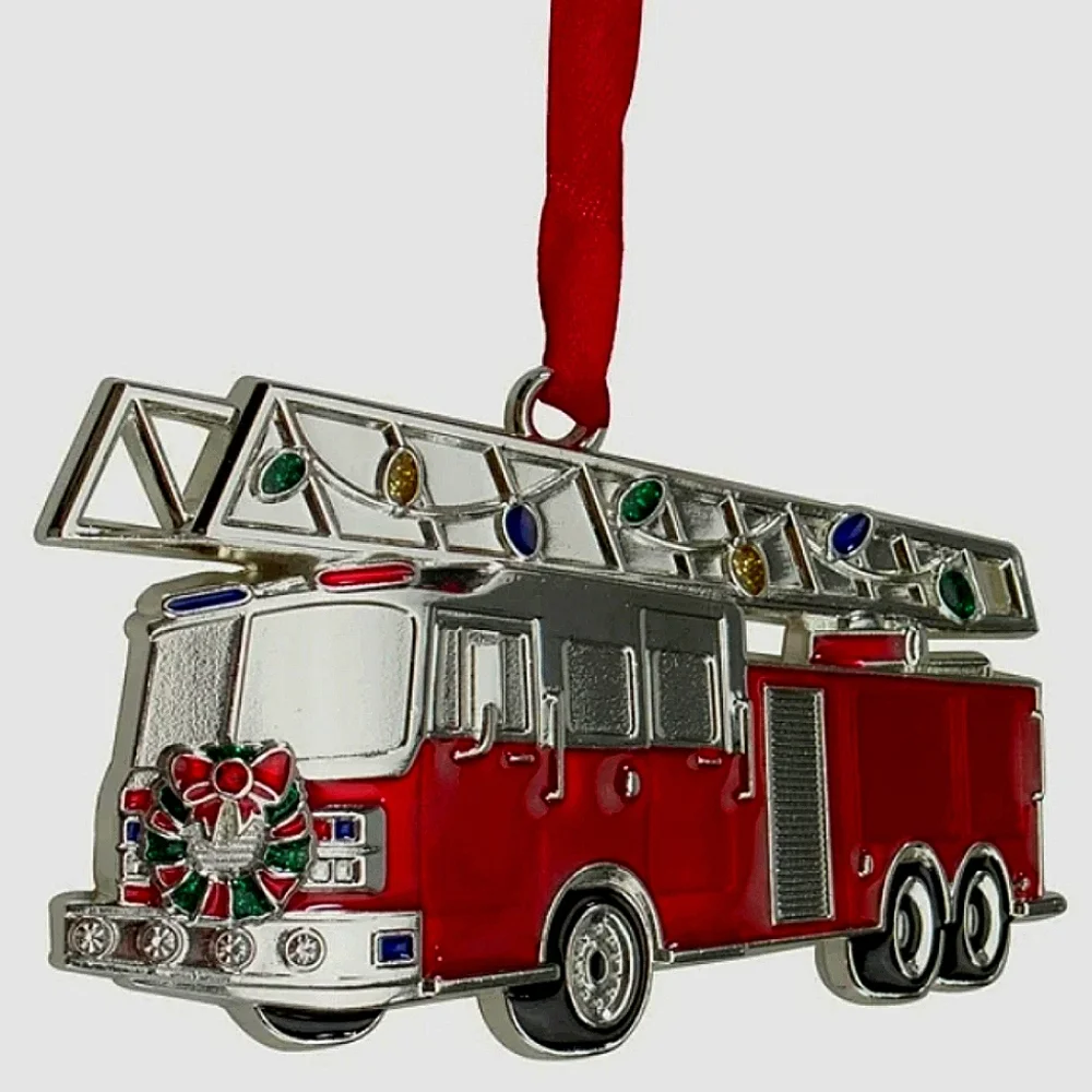 Christmas Tree Holiday Ornament Brilliant Bright Red Fire Engine Truck 3.5' - Picture 8 of 16